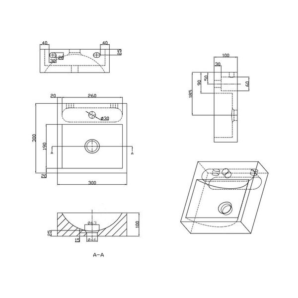 Lavabo nero in pietra 30x30 cm Blok – Sapho-image-4