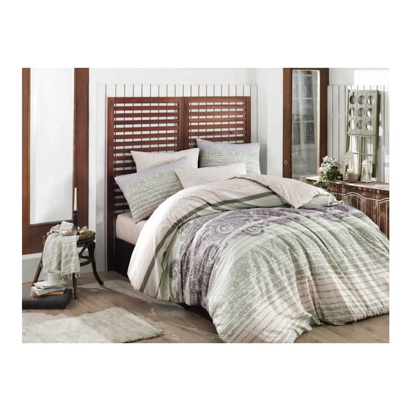 Biancheria da letto in cotone Ranforce con lenzuolo per letto matrimoniale Denisa Green, 200 x 220 cm - Mijolnir