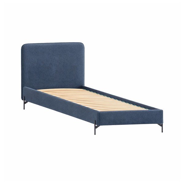 Letto singolo imbottito blu scuro con griglia 90x200 cm Barker - Ropez