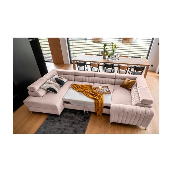 Divano angolare rosa allungabile/con contenitore (con penisola a sinistra/a U) Louis – ELTAP-image-3