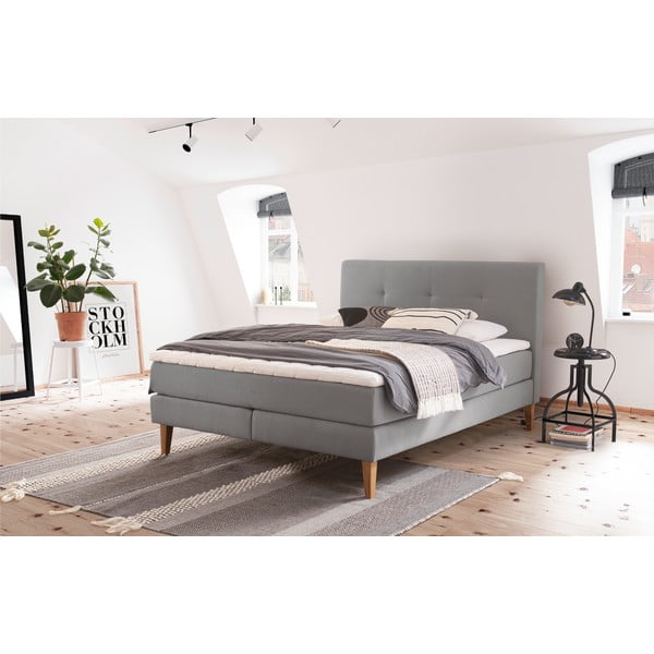 Letto boxspring grigio chiaro 160x200 cm Stockholm - Meise Möbel-image-1