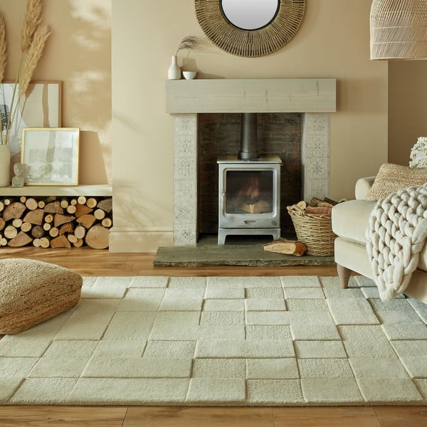 Tappeto in lana beige 120x170 cm Checkerboard - Flair Rugs-image-1