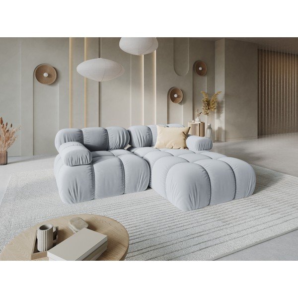 Divano angolare componibile grigio (con penisola a destra/con chaise lounge) con rivestimento in velluto – Micadoni -image-1