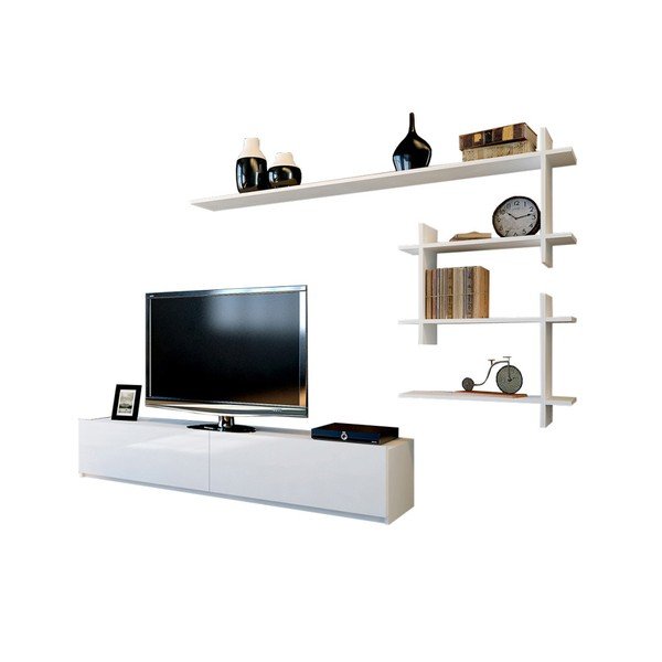 Set di cassettiere TV e mensole a muro bianche Ahenk - Woody Fashion