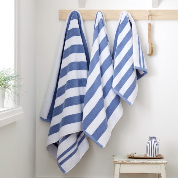 Asciugamano in cotone blu e bianco 50x85 cm Stripe Jacquard - Bianca