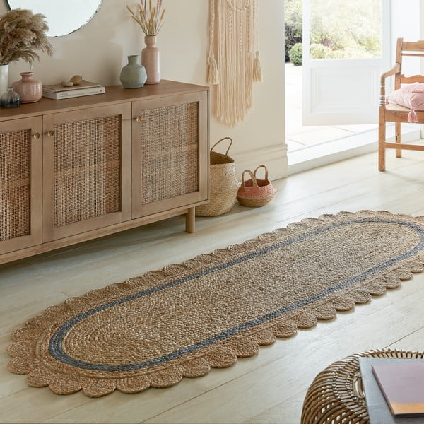 Passatoia grigia/di colore naturale in iuta tessuta a mano 80x230 cm Grace Grey – Flair Rugs-image-1