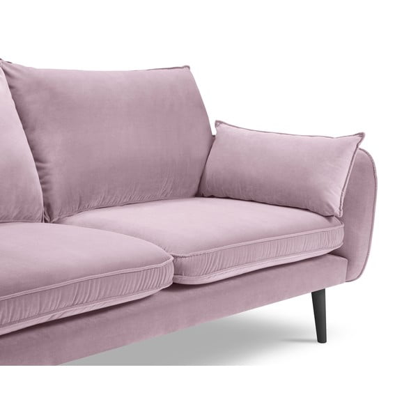 Divano in velluto rosa chiaro con gambe nere , 198 cm Lento - Kooko Home-image-4