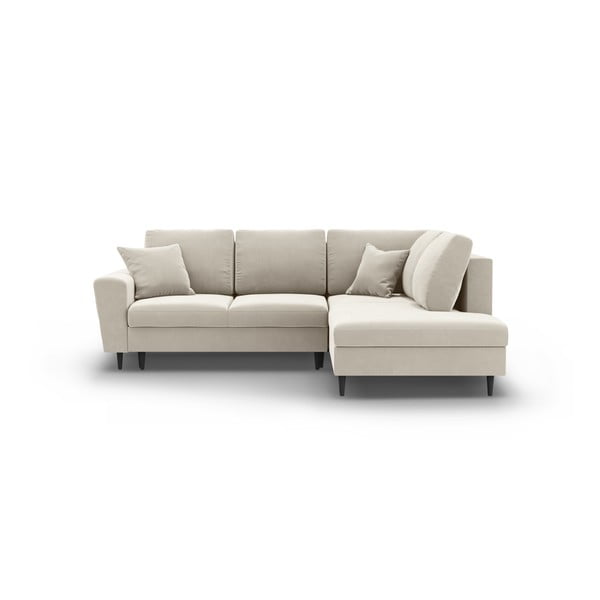 Divano angolare beige allungabile e con contenitore (con penisola a destra/a L) con rivestimento in velluto Kyoto – Cosmopolitan Design