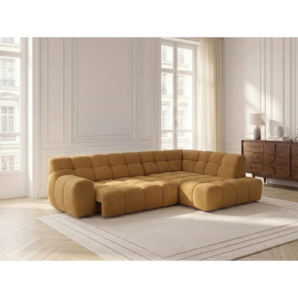Divano angolare giallo allungabile/con movimento relax elettrico (con penisola a destra/a L) Andre – Bobochic Paris-image-3