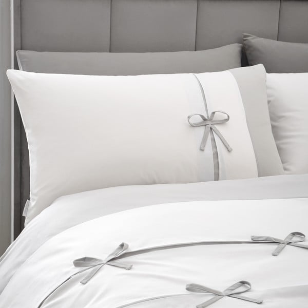 Set copripiumino e federa bianco e grigio per letto matrimoniale e per letto esteso 230x220 cm Milo Bow – Catherine Lansfield-image-2