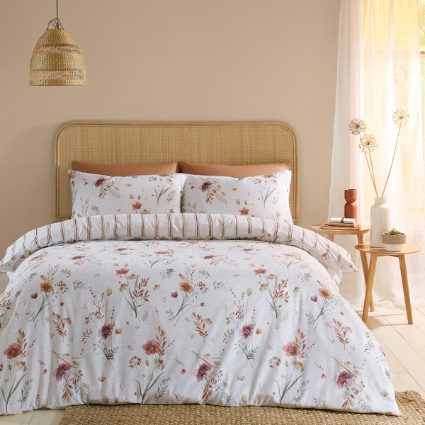 Biancheria da letto singola in cotone bianco 135x200 cm Harvest Flowers - Catherine Lansfield-image-1