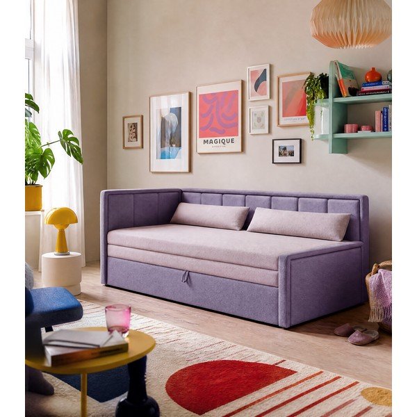 Divano rosa allungabile/con contenitore e rivestimento in ciniglia 214 cm Fulgeo – ELTAP-image-1