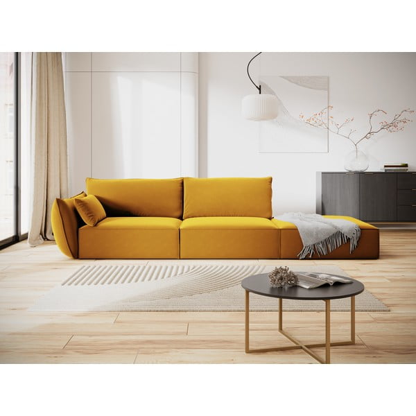 Divano color senape con penisola a sinistra con rivestimento in velluto 264 cm Vanda – Mazzini Sofas-image-1