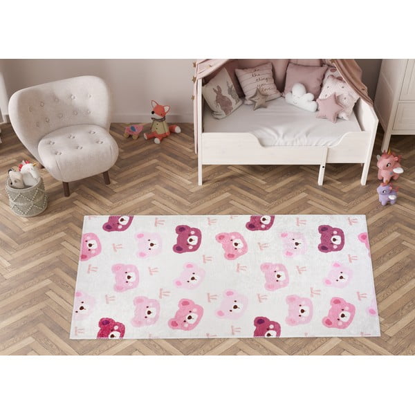 Tappeto per bambini rosa e avorio lavabile 60x100 cm Cute Teddies Pink – Vitaus-image-1