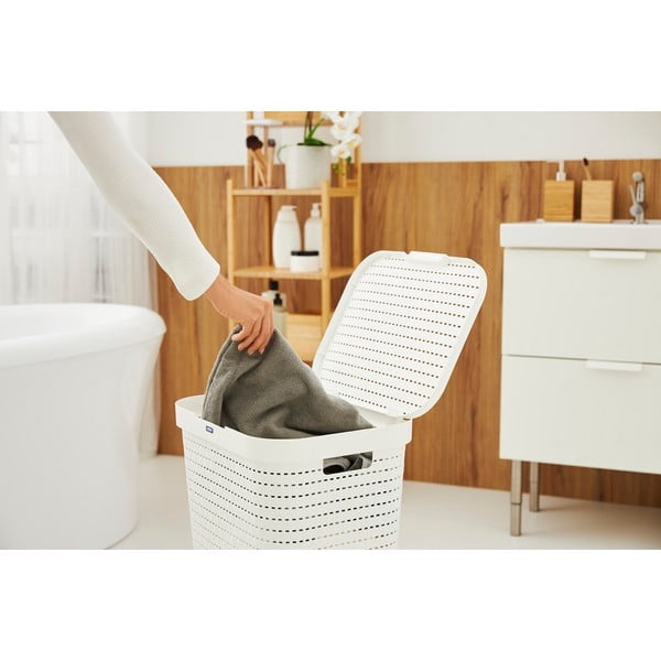 Cesto per biancheria in plastica bianca da 55 l Country - Rotho-image-2