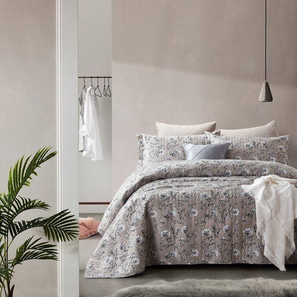 Copriletto in microfibra marrone con due federe Classic Flower, 180 x 250 cm - Sleeptime