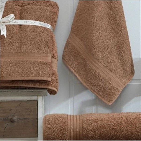 Set di asciugamani per viso e corpo marroni in cotone 2 pz – Mila Home-image-1