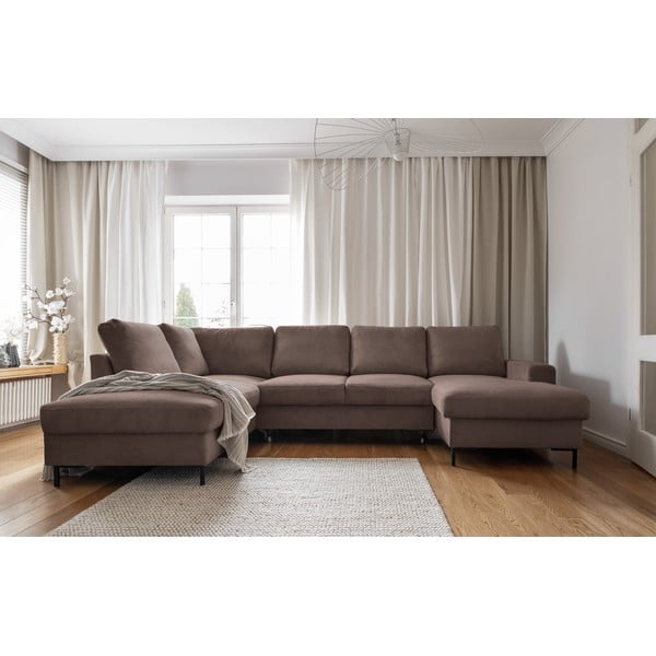Divano letto in velluto a coste marrone (angolo sinistro) Lofty Lilly - Miuform-image-1