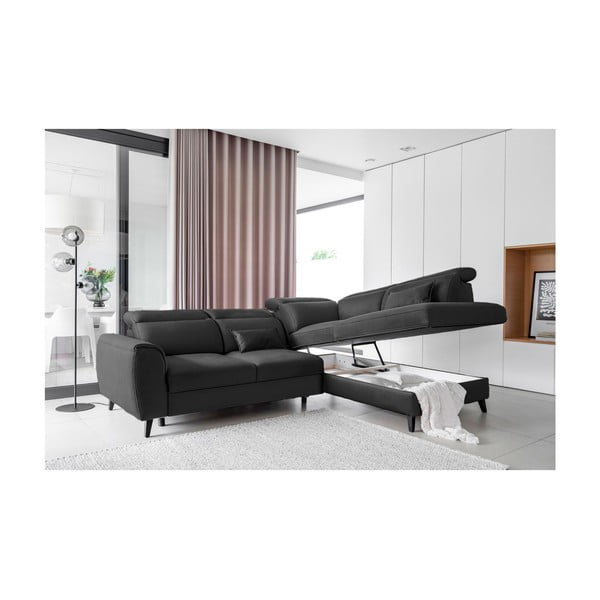 Divano angolare grigio scuro allungabile/con contenitore (con penisola a destra/a L) e rivestimento in velluto Noble – ELTAP-image-3