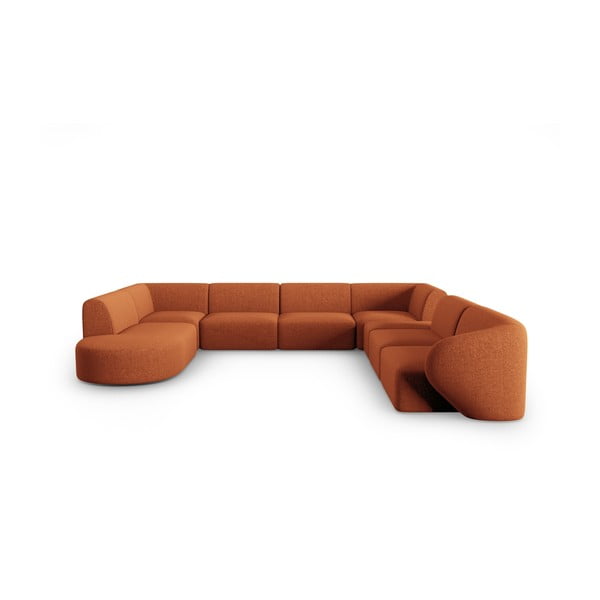 Divano angolare color terracotta (con penisola a destra/a U) con rivestimento in ciniglia Paolo – Milo Casa