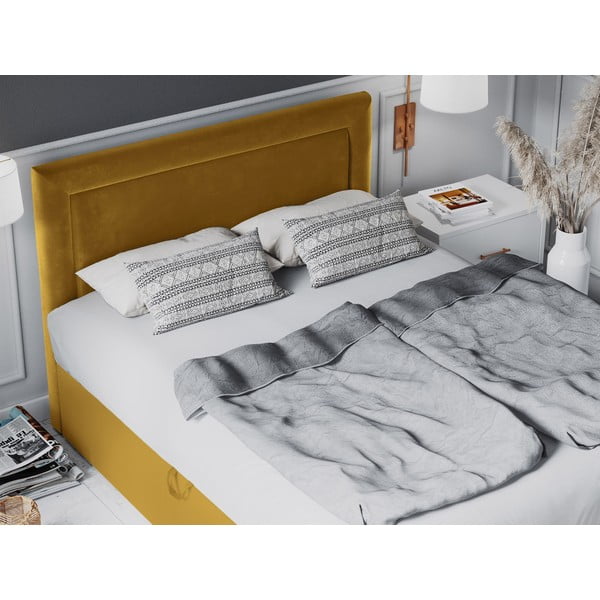 Letto matrimoniale in velluto giallo senape Yucca, 200 x 200 cm - Mazzini Beds-image-1