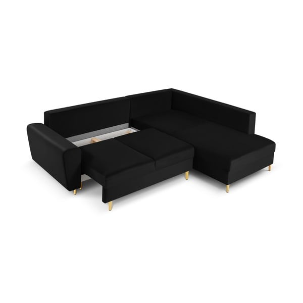 Divano angolare nero allungabile e con contenitore (con penisola a destra/a L) con rivestimento in velluto Kyoto – Cosmopolitan Design-image-3