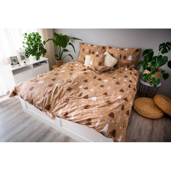 Biancheria da letto singola in cotone marrone Trees, 140 x 200 cm - Cotton House