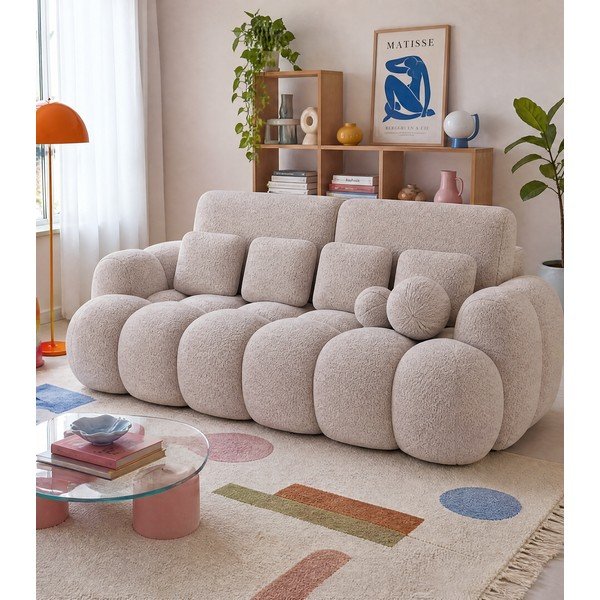 Divano beige allungabile con rivestimento in bouclé 256 cm Cotonn – ELTAP-image-1