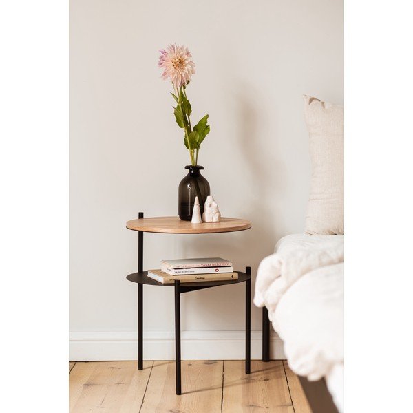 Comodino nero/di colore naturale con piano effetto rovere Tu – noo.ma-image-4