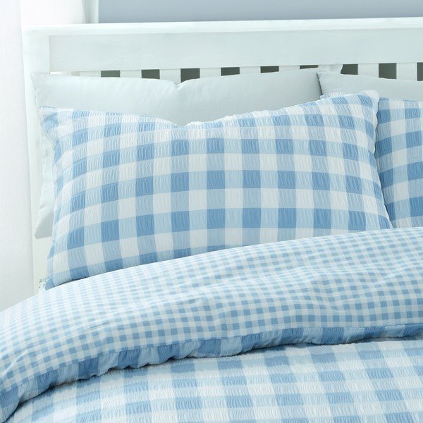 Biancheria blu per letto matrimoniale 200x200 cm Seersucker Gingham Check - Catherine Lansfield-image-1
