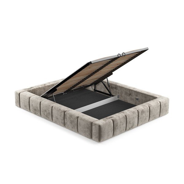 Letto matrimoniale imbottito beige con spazio contenitivo e rete 160x200 cm Aruba L - Maison de Rêve-image-4