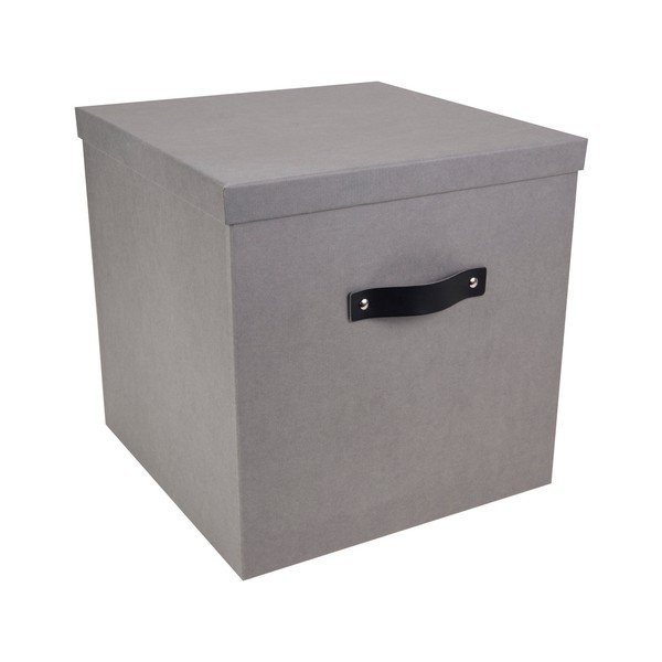 Šedý úložný box na dokumenty s černým koženým úchytem Bigso, 31,5 x 31 cm