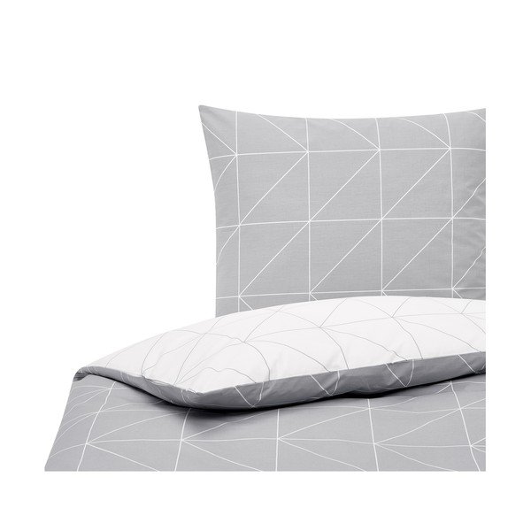 Biancheria da letto singola in cotone bianco e grigio by46 , 155 x 220 cm Marla - Westwing Collection-image-2