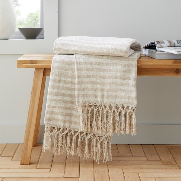 Coperta di velluto beige 130x170 cm Stripe Chenille - Catherine Lansfield