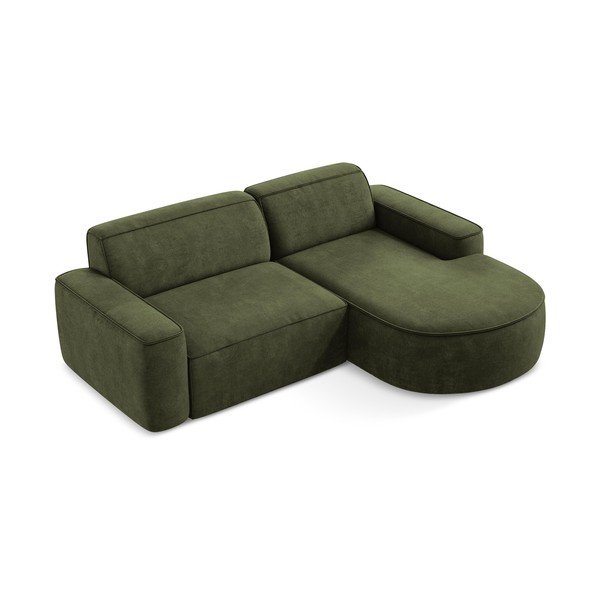 Divano angolare verde (con penisola a destra/con chaise lounge) con rivestimento in ciniglia Omao – Makamii-image-2