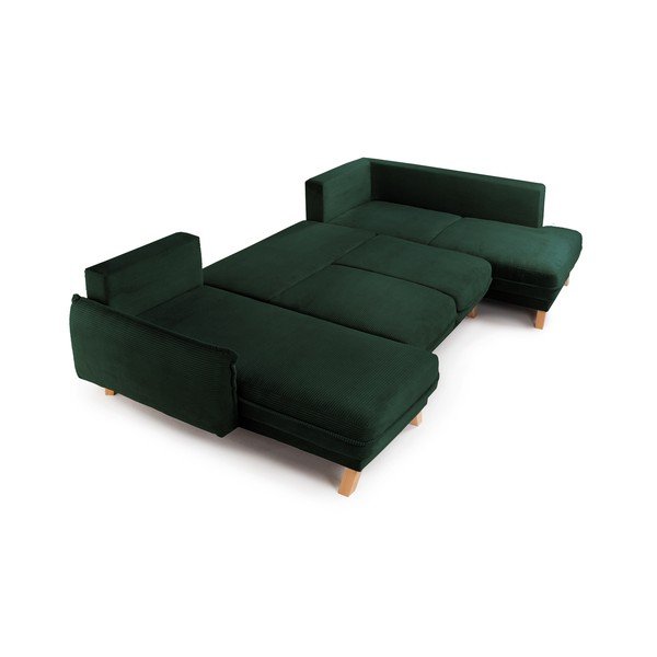 Divano angolare verde scuro allungabile/con contenitore (con penisola a destra/a U) con rivestimento in velluto a coste Tori – Bonami Selection-image-3