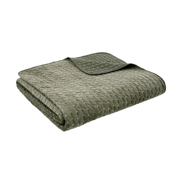 Copriletto verde in velluto con rivestimento trapuntato 240x260 cm Attica Velvet Embroidered – Bianca