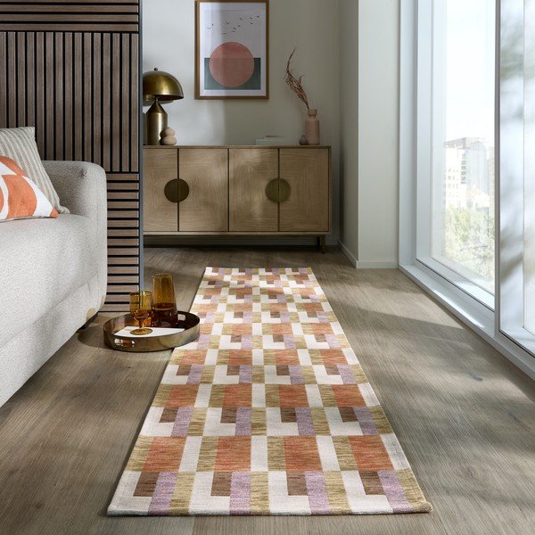 Passatoia in colore arancio-naturale 60x230 cm Riley Block Geo - Flair Rugs-image-1