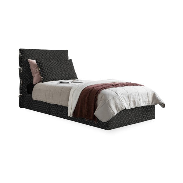 Letto singolo imbottito nero con spazio contenitivo e rete 90x200 cm Sleepy Luna - Miuform