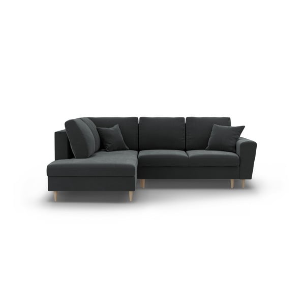 Divano angolare grigio scuro allungabile e con contenitore (con penisola a sinistra/a L) con rivestimento in velluto Kyoto – Cosmopolitan Design