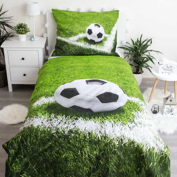 Set copripiumino e federa da bambini verde in cotone per letto singolo 140x200 cm Football – Jerry Fabrics-image-1