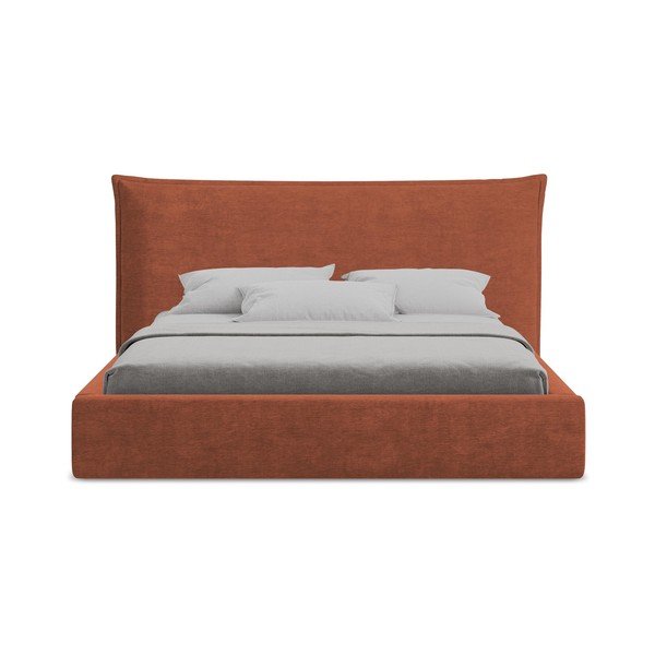 Letto matrimoniale imbottito color terracotta con contenitore con rete inclusa 140x200 cm Esala – Makamii-image-4