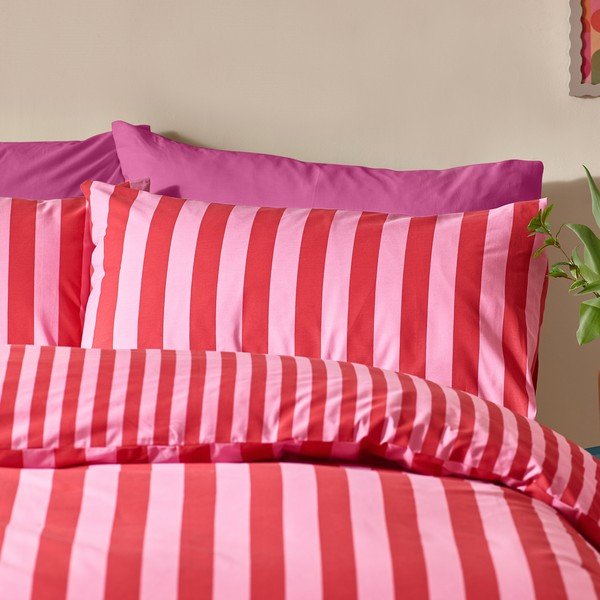 Set copripiumino e federa rosso/rosa per letto singolo 135x200 cm Stripe Tease – Sassy B-image-2