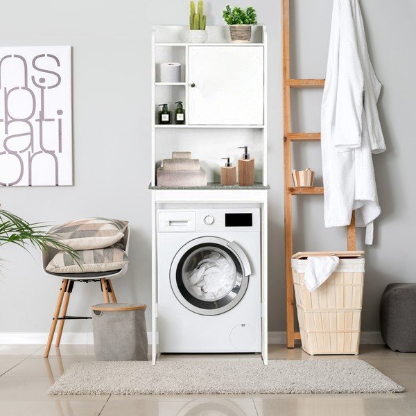 Mobile per lavatrice bianco alto 58x173 cm Laundry – Tomasucci-image-1