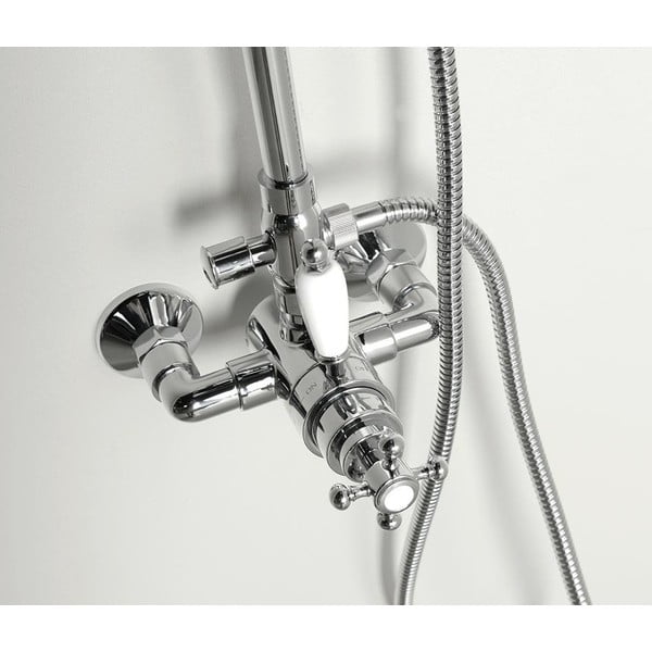 Set per doccia in ottone in argento lucido con rubinetto termostatico, soffione doccia e doccetta 142 cm Antea – Sapho-image-2