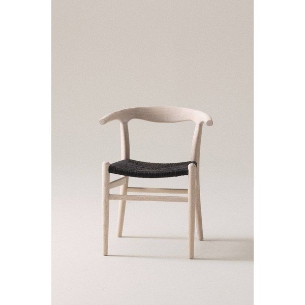 Sedia da pranzo nera/colore naturale chiaro in olmo massiccio con braccioli Nattavaara – Jotex-image-2