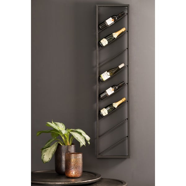 Portabottiglie in metallo nero da parete 8 bottiglie 36x160x6 cm Malbeo - Light & Living-image-1