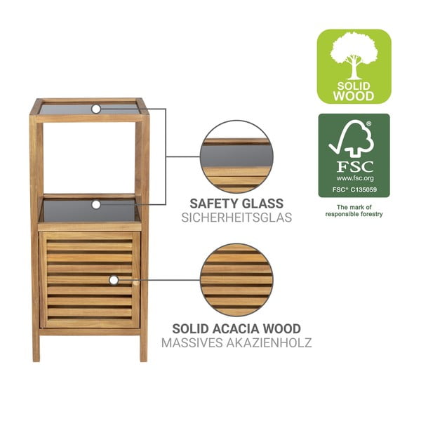 Mobile per bagno nero/di colore naturale in acacia massiccia basso/stretto 39,5x86 cm Fondi – Wenko-image-3