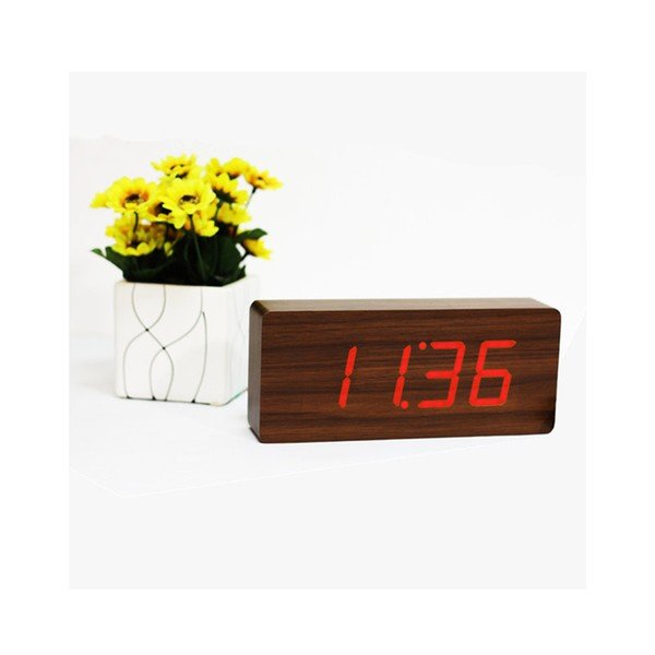 Sveglia marrone scuro con display a LED rosso Slab Click Clock - Gingko-image-2