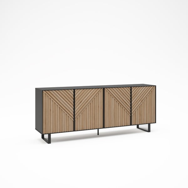 Cassettiera effetto rovere in nero-naturale 201x80x40 cm Alana - Marckeric-image-3